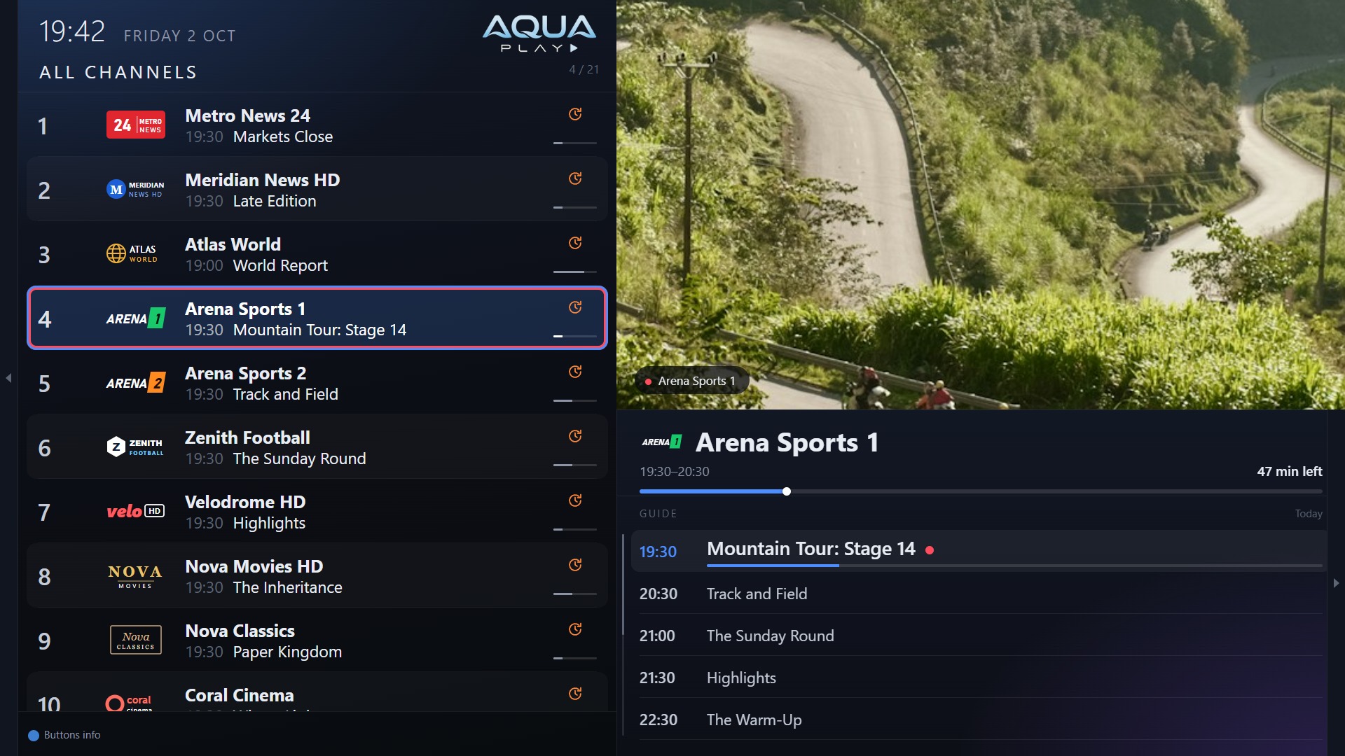 The channel list, with the guide beside the picture